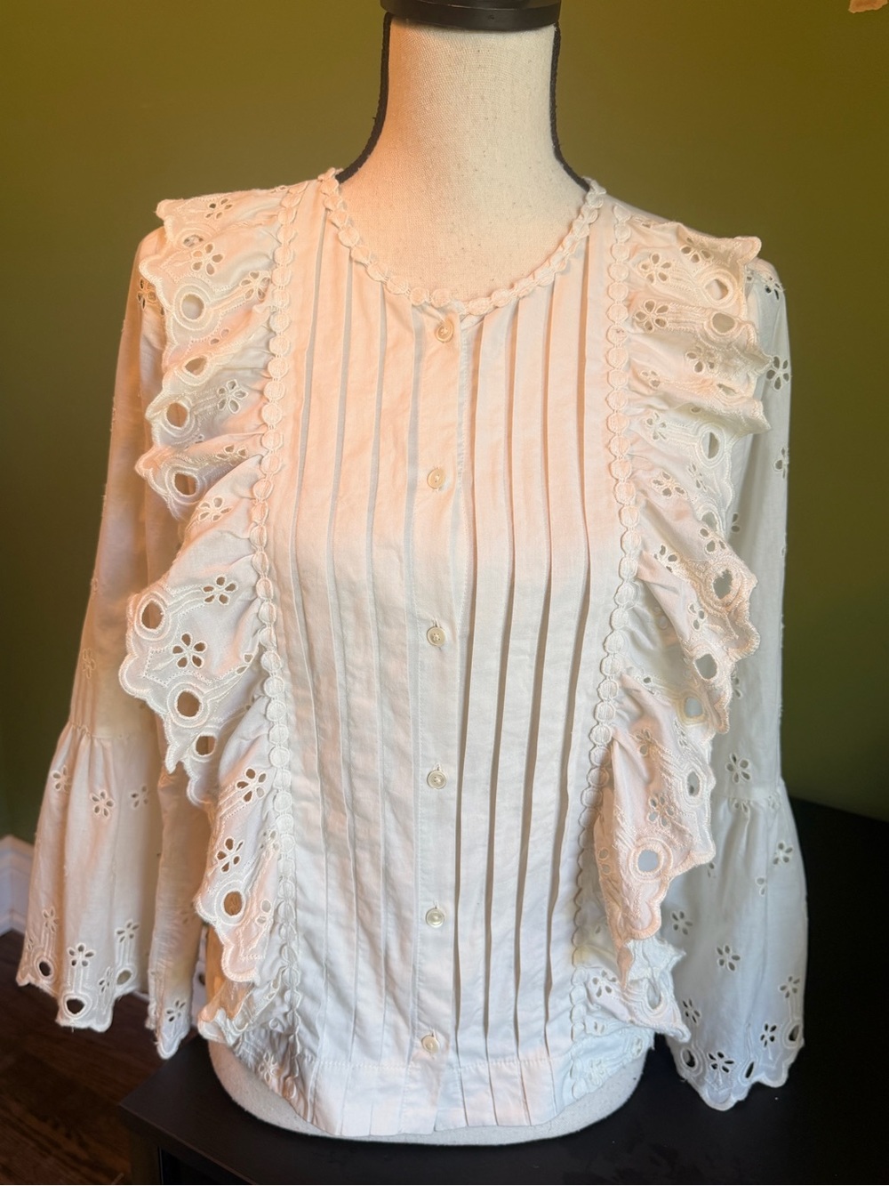 J. Crew Ivory Women’s White Eyelet Ruffle Button-Front Top